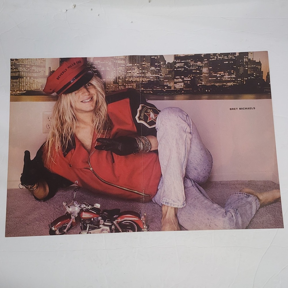 Bret Michaels Vince Neil color centerfold poster vintage clipping 1980s 11x16
